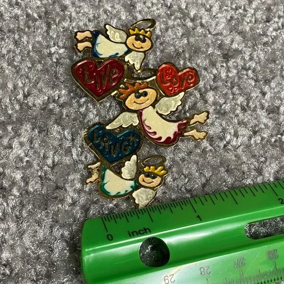 Live Love Laugh Three Angel Pin Brooch Hearts Angels Any Occasion - Picture 8 of 8